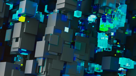abstract image of cubes background in blue tonedの写真素材