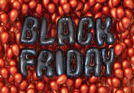 Black and red foil balloons Black Friday conceptの写真素材