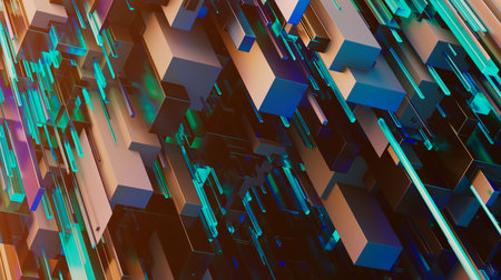 abstract image of cubes background in blue tonedの写真素材