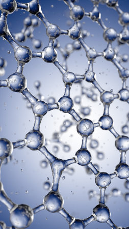 Abstract blue connected glass bubbles molecule background. 3D Renderingの写真素材