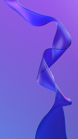 Transparent glossy glass ribbon. Curved wave in motion.の写真素材
