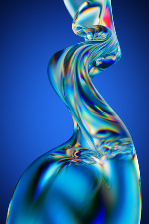 Transparent glossy glass ribbon. Curved wave in motion.の写真素材