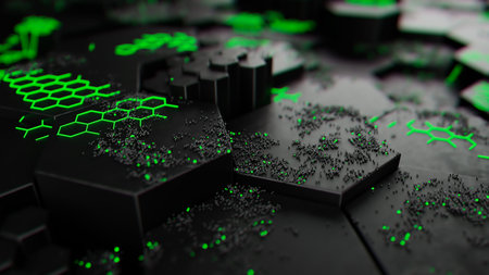 Neon Green Hexagonal Pattern on Dark Surface