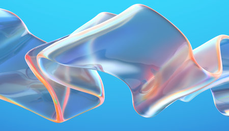 Transparent glossy glass ribbon. Curved wave in motion.の写真素材