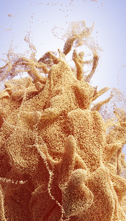 Abstract sandy wave splash fly in the air on colour background.の写真素材