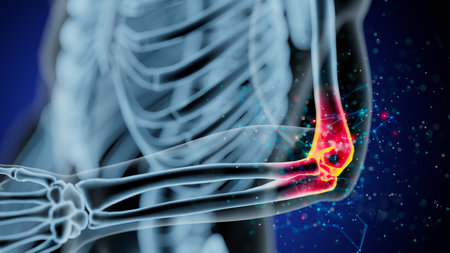Elbow Joint Anatomy: Highlighting Inflammation with Radiant Effectの写真素材