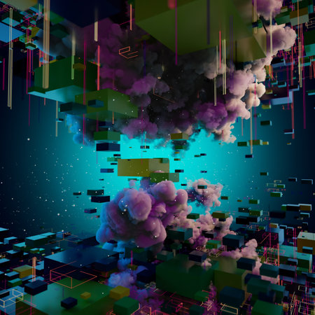 Virtual Dreamscape: Floating Geometry in Colorful Depthsの写真素材