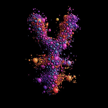 Vibrant Organic Harmony: A Dance of Colorful Spheres in 3D Spaceの写真素材