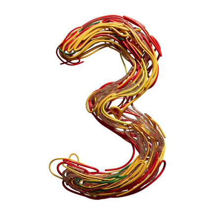 Vibrant Intertwined Wires Forming the Number 3