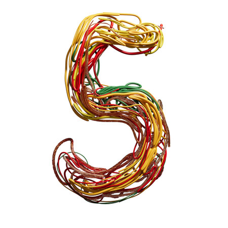 Vibrant Intertwined Wires Forming the Number 5の写真素材
