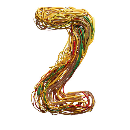 Vibrant Chaos: A Colorful Tangle of Wires Shaped Like an zの写真素材