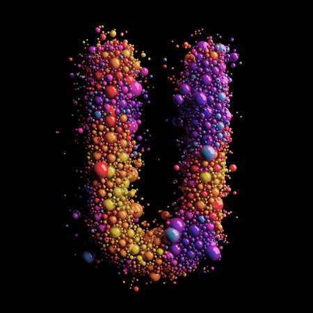 Vibrant U: A Colorful Collection of Spheres on a Black Canvasの写真素材