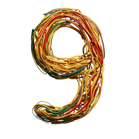 Vibrant Intertwined Wires Forming the Number 9の写真素材