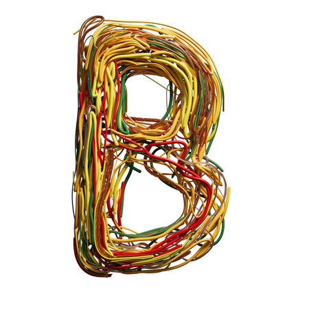 Vibrant Chaos: A Colorful Tangle of Wires Shaped Like an bの写真素材