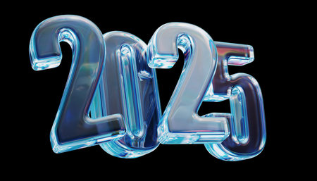 Translucent Glossy 2025 on Black: A Futuristic Eleganceの写真素材
