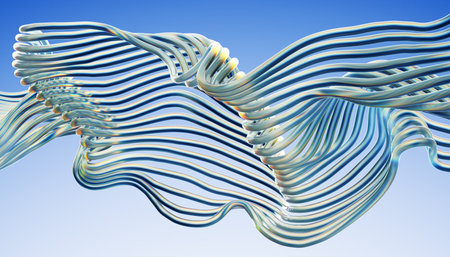 Transparent glossy glass wire. Curved wave in motion.の写真素材
