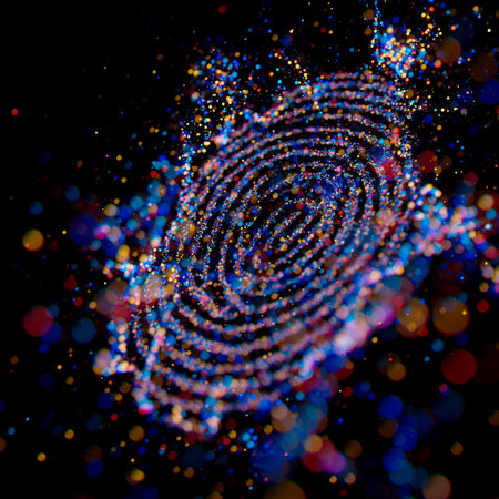 Vibrant Dot Matrix: Luminous Fingerprint in the Darkの写真素材