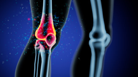 Inflamed Human Knee Joint: A Detailed Anatomical Illustrationの写真素材
