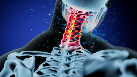 Vibrant Cervical Vertebrae: A Stunning Glow on Human Spine Anatomyの写真素材