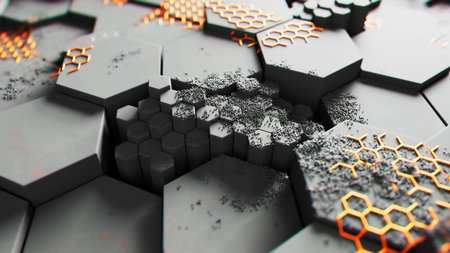 Futuristic Hexagonal Surface with Orange Accents