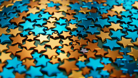 Celestial Radiance: A Dazzling Display of Blue and Gold Starsの写真素材