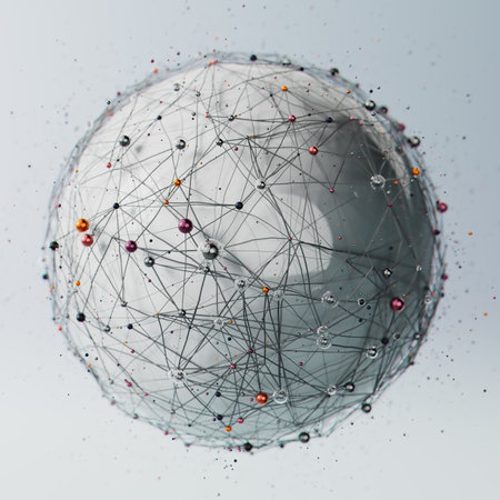 Vibrant Network Sphere: A Colorful Connectivity in 3D Spaceの写真素材