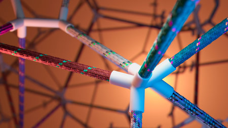 Vibrant Geometric Web: A Play of Colorful Ropes and Connectorsの写真素材
