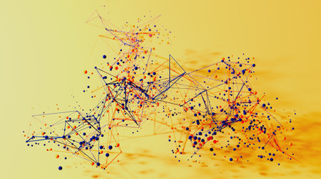 Vibrant Connections: A Dance of Colorful Lines and Dots in Motionの写真素材