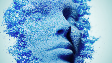 Blue Essence: An Abstract Digital Portrait of the Human Faceの写真素材