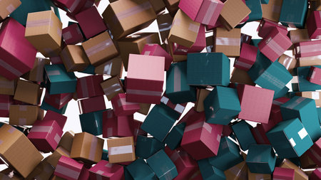 Colorful Chaos: The Dynamic Dance of Falling Cardboard Boxesの写真素材