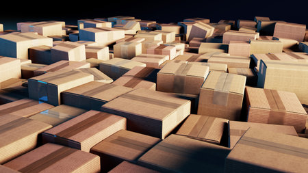 Chaotic Symphony of Cardboard: A Tangled Display of Boxes in Shadow