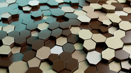 Hexagonal Harmony: A Tapestry of Brown and Beige Tilesの写真素材