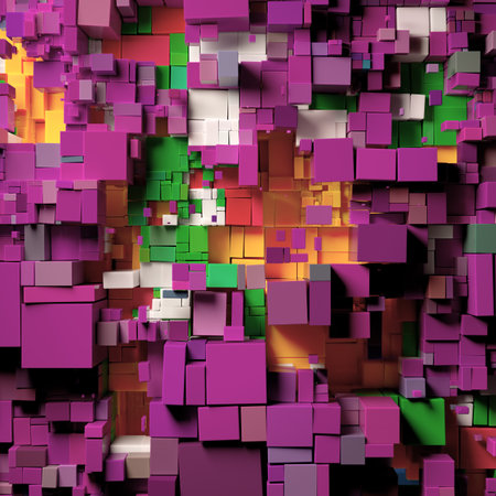 Chaotic Harmony: A Vibrant Dance of Abstract Cubes in Depthの写真素材