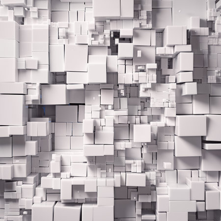 Cubist Harmony: A Textured Symphony of Intersecting White Cubesの写真素材