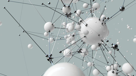 Interconnected Molecular Dynamics: A Play of Black and White Spheresの写真素材