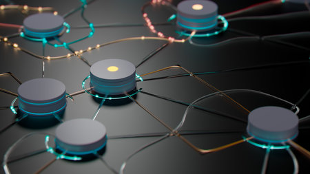 "Interconnected Nodes: A Network of Light in Darkness"の写真素材