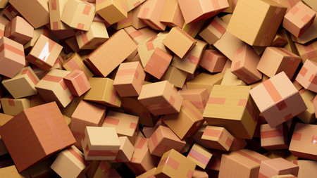 Messy Stack of Cardboard Boxes Ready for Shipping and Storageの写真素材