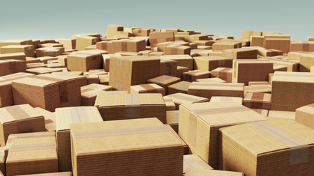 Cardboard Chaos: A Textured Landscape of Boxes on a Light Canvasの写真素材