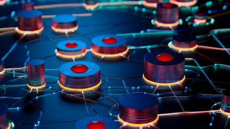 "Illuminated Network: A Futuristic Interconnected Node System"の写真素材