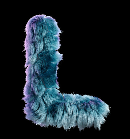 Fluffy Blue Furry Letter L on a Clean White Backgroundの写真素材