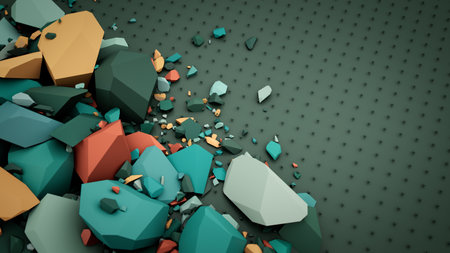 Abstract Colorful Geometric Stones with Minimalist Design on Grey Backgroundの写真素材
