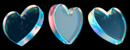 Abstract Glassy Iridescent Hearts in Unique Artistic Arrangementの写真素材