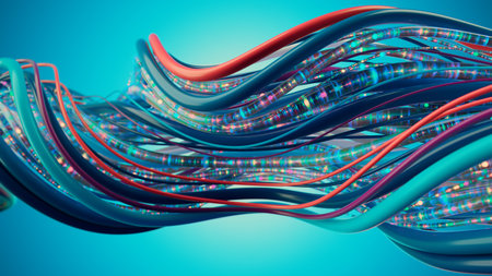 Abstract Colorful Wires Representing Data Flow and Connectivity