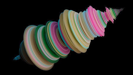 Abstract Colorful Sound Wave Visualization with Vibrant Layers of Circular Patternsの写真素材
