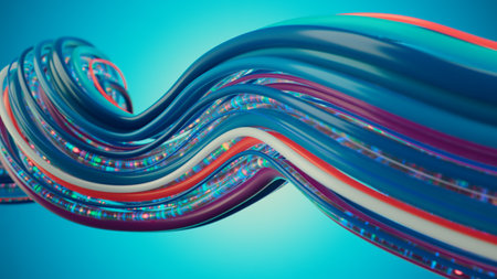 Abstract Colorful Wires Representing Data Flow and Connectivityの写真素材