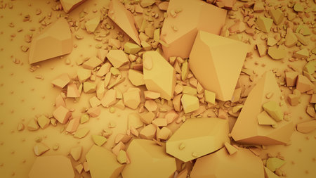 Abstract Yellow Fragmented 3D Geometric Composition with Irregular Broken Piecesの写真素材