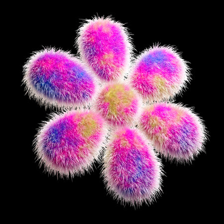 Abstract Colorful Fuzzy Flower Pattern on White Backgroundの写真素材