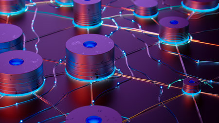 Futuristic Interconnected Nodes: A Glowing Network of Innovationの写真素材