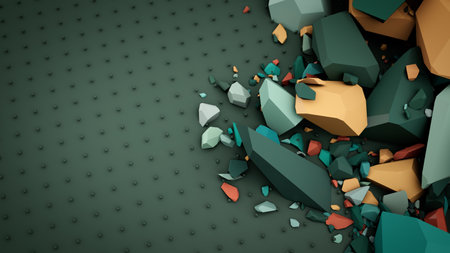 Abstract Colorful Geometric Stones with Minimalist Design on Grey Backgroundの写真素材