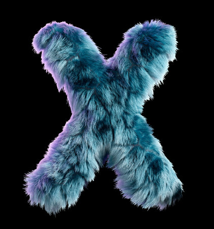 Blue Fur Styled Into Bold Letter X Isolated on White Backgroundの写真素材